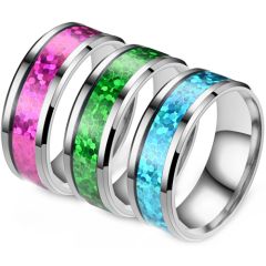 **COI Titanium Beveled Edges Ring With Green/Blue/Pink Crushed Opal-8346AA