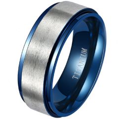 **COI Titanium Blue Silver Step Edges Ring-8353AA