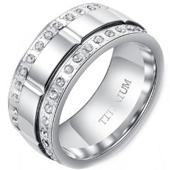 **COI Titanium Grooves Ring With Cubic Zirconia-8362AA