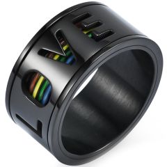**COI Titanium Black/Silver Rainbow Color Love Ring-8365AA