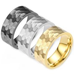 **COI Titanium Black/Gold Tone/Silver Hammered Pipe Cut Flat Ring-8367AA