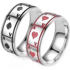 **COI Titanium Black/Red Silver Aces of Spades Ring-8370AA