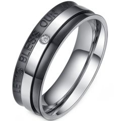 **COI Titanium Black Silver Let's Bless Our Love Ring With Cubic Zirconia-8377AA