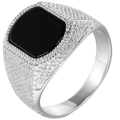 **COI Titanium Gold Tone/Silver Ring With Black Onyx-8381AA