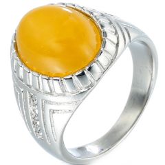 **COI Titanium Gold Tone/Silver Ring With Tiger Eye Stone-8382AA
