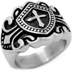 **COI Titanium Black Silver Ring With Cross-8386AA