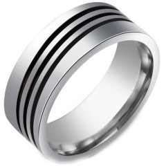 **COI Titanium Black Silver Ring With Triple Lines-8393AA