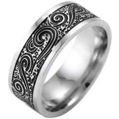 **COI Titanium Black Silver Ring With Waves-8394AA