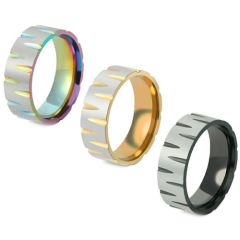 **COI Titanium Black/Gold Tone/Rainbow Color Silver Grooves Ring-8395AA