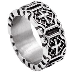 **COI Titanium Black Silver Ring With Cross-8413AA