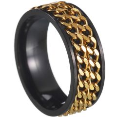 **COI Titanium Black Gold Tone Double Keychain Link Ring-8418AA