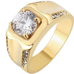 **COI Titanium Gold Tone/Silver Solitaire Ring With Cubic Zirconia-8420AA
