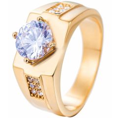 **COI Titanium Gold Tone/Silver Solitaire Ring With Cubic Zirconia-8423AA