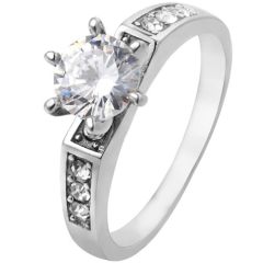 **COI Titanium Gold Tone/Silver Solitaire Ring With Cubic Zirconia-8424AA