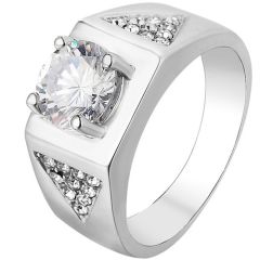 **COI Titanium Gold Tone/Silver Solitaire Ring With Cubic Zirconia-8425AA