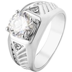 **COI Titanium Gold Tone/Silver Solitaire Ring With Cubic Zirconia-8426AA