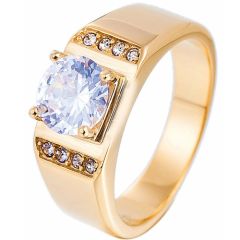 **COI Titanium Gold Tone/Silver Solitaire Ring With Cubic Zirconia-8427AA