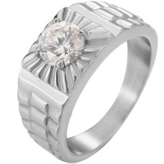 **COI Titanium Gold Tone/Silver Solitaire Ring With Cubic Zirconia-8428AA