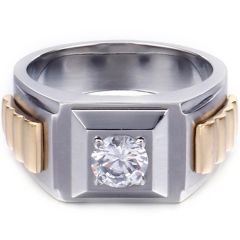 **COI Titanium Gold Tone Silver Solitaire Ring With Cubic Zirconia-8437AA