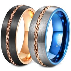 **COI Tungsten Carbide Black Rose/Blue Rose Silver Dome Court Ring With Chain-8446AA