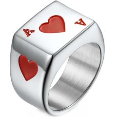 **COI Titanium Red Silver Aces of Heart Ring-8455AA