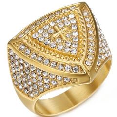**COI Titanium Gold Tone/Silver Cross Ring With Cubic Zirconia-8460AA