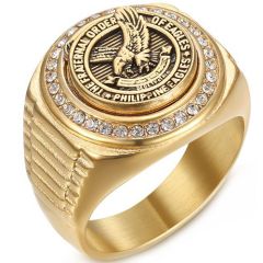 **COI Titanium Gold Tone/Silver Eagle Ring With Cubic Zirconia-8461AA