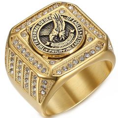 **COI Titanium Gold Tone/Silver Eagle Ring With Cubic Zirconia-8462AA