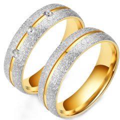 **COI Titanium Gold Tone Silver Center Groove Sandblasted Couple Wedding Band Ring-8468AA