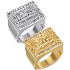 **COI Titanium Gold Tone/Silver Last Supper Ring With Cubic Zirconia-8475AA