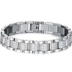 COI Titanium Gold Tone/Silver Cubic Zirconia Bracelet With Steel Clasp(Length: 8.46 inches)-8484A