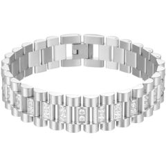 COI Titanium Gold Tone/Silver Cubic Zirconia Bracelet With Steel Clasp(Length: 8.66 inches)-8486AA