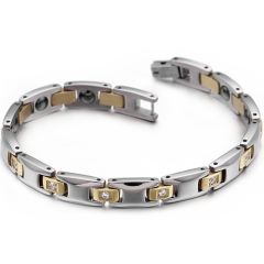 COI Titanium Gold Tone Silver Cubic Zirconia Bracelet With Steel Clasp(Length: 7.48 inches)-8488AA