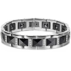 COI Titanium Black Silver Cubic Zirconia Bracelet With Steel Clasp(Length: 8.27 inches)-8489AA