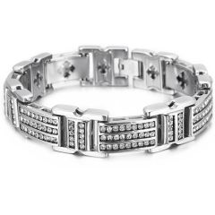 COI Titanium Gold Tone/ Silver Cubic Zirconia Bracelet With Steel Clasp(Length: 9.06 inches)-8490AA