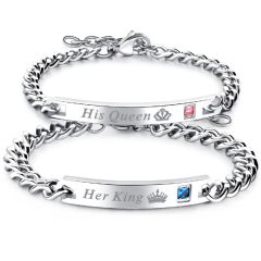COI Titanium His Queen/Her King Crown Cubic Zirconia Bracelet With Steel Clasp(Length: 7.67 inches or 9.06 inches)-8496AA