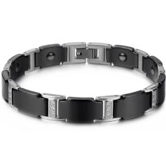 COI Titanium Black Silver Cubic Zirconia Bracelet With Steel Clasp(Length: 8.46 inches)-8499AA