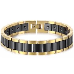COI Titanium Gold Tone Black/Silver Bracelet With Steel Clasp(Length: 8.46 inches)-8536AA
