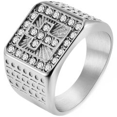 **COI Titanium Gold Tone/Silver Cross Ring With Cubic Zirconia-8540AA