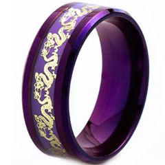 **COI Purple Titanium Gold Tone Dragon Beveled Edges Ring-8543AA