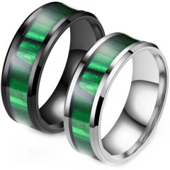 **COI Titanium Black/Silver Green Wood Beveled Edges Ring-8550AA