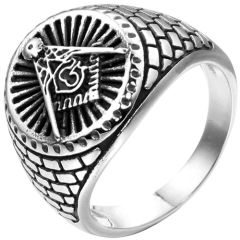 **COI Titanium Black Silver Masonic Freemason Ring-8554AA