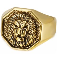 **COI Titanium Gold Tone/Silver Lion Head Ring-8555AA