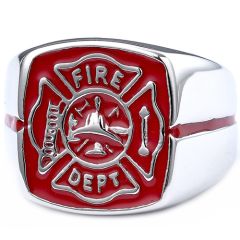 **COI Titanium Red Silver Fire Fighter Ring-8558AA
