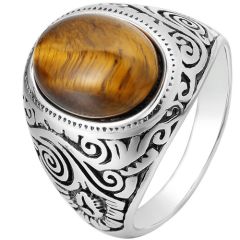 **COI Titanium Black Silver Ring With Tiger Eye-8574AA