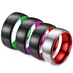 **COI Titanium Black/Silver/Purple/Red/Green Beveled Edges Ring-8602AA