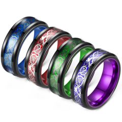 **COI Black Titanium Purple/Green/Red/Blue Dragon Beveled Edges Ring-8603AA