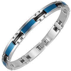 COI Titanium Back Blue Silver Bracelet With Steel Clasp(Length: 8.27 inches)-8615AA