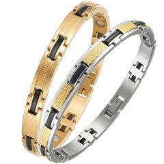 COI Titanium Back Gold Tone Silver/Black Gold Tone Bracelet With Steel Clasp(Length: 8.27 inches)-8616AA