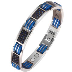 COI Titanium Silver Blue Carbon Fiber Bracelet With Steel Clasp(Length: 8.27 inches)-8617AA